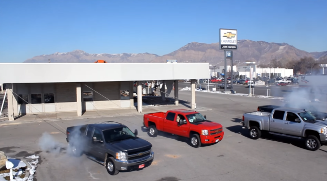 How Many Chevy Silverados Does It Take to Destroy a Dealership?