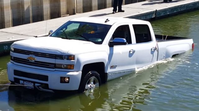 White Silverado Emerges From The Water