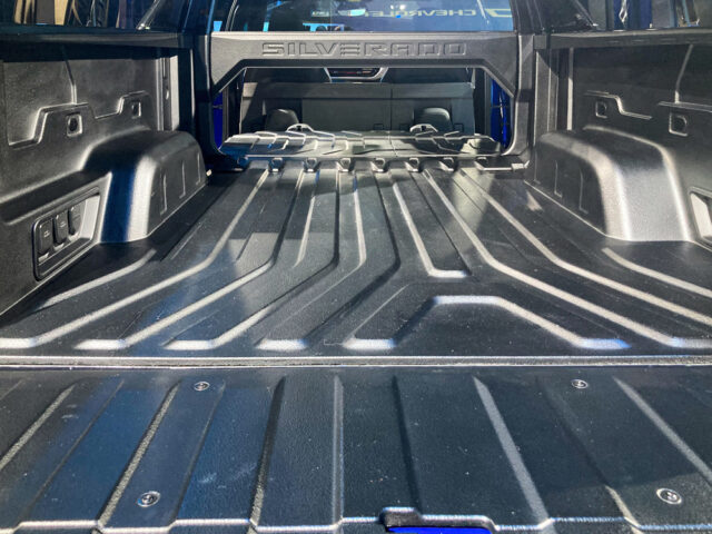 Blue Chevrolet Silverado EV expanding bed